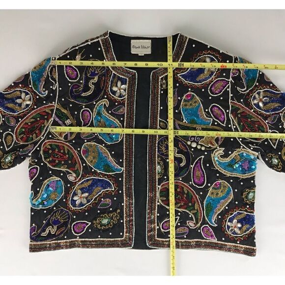 Vintage Frank Usher 70s 80s Black Sequin Beaded Silk Cardigan Jacket - Picture 11 of 13